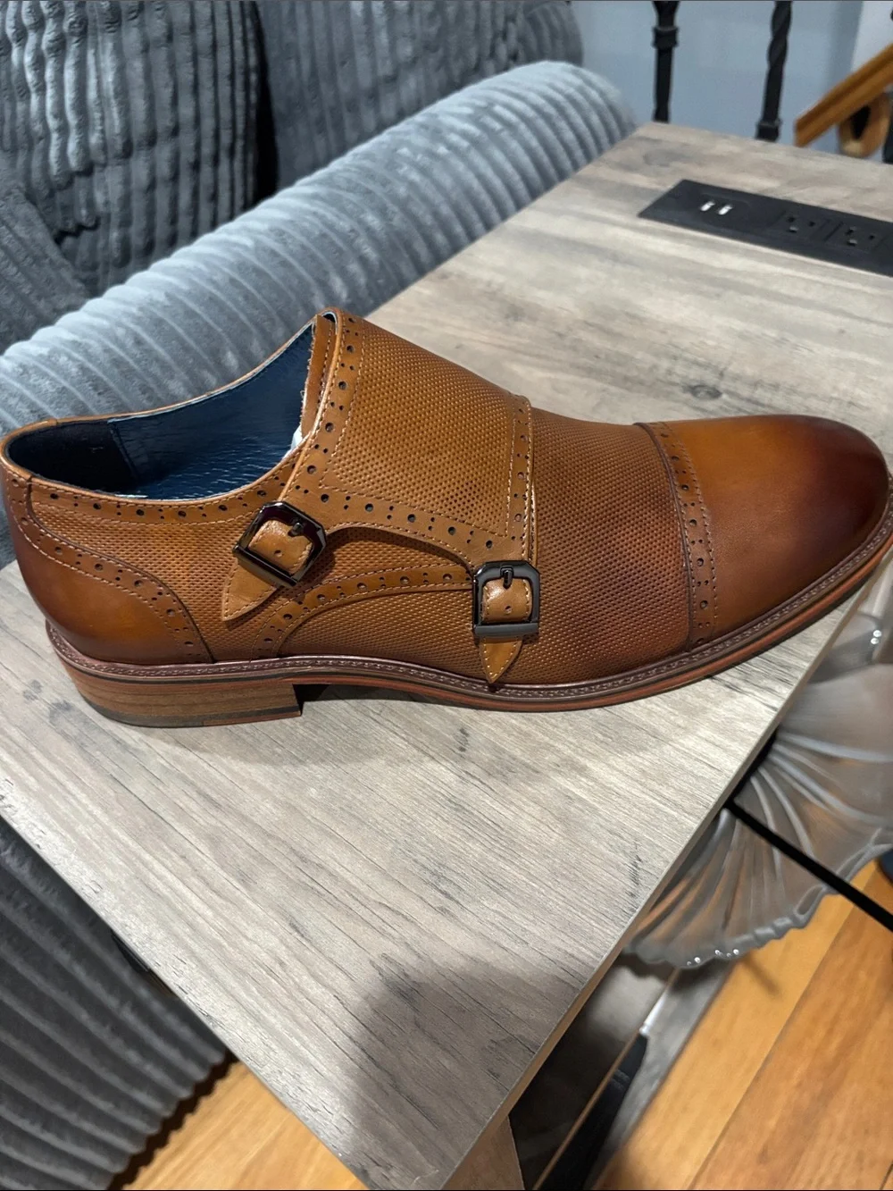 Men's Double Monk Strap Oxfords in Cognac Brown